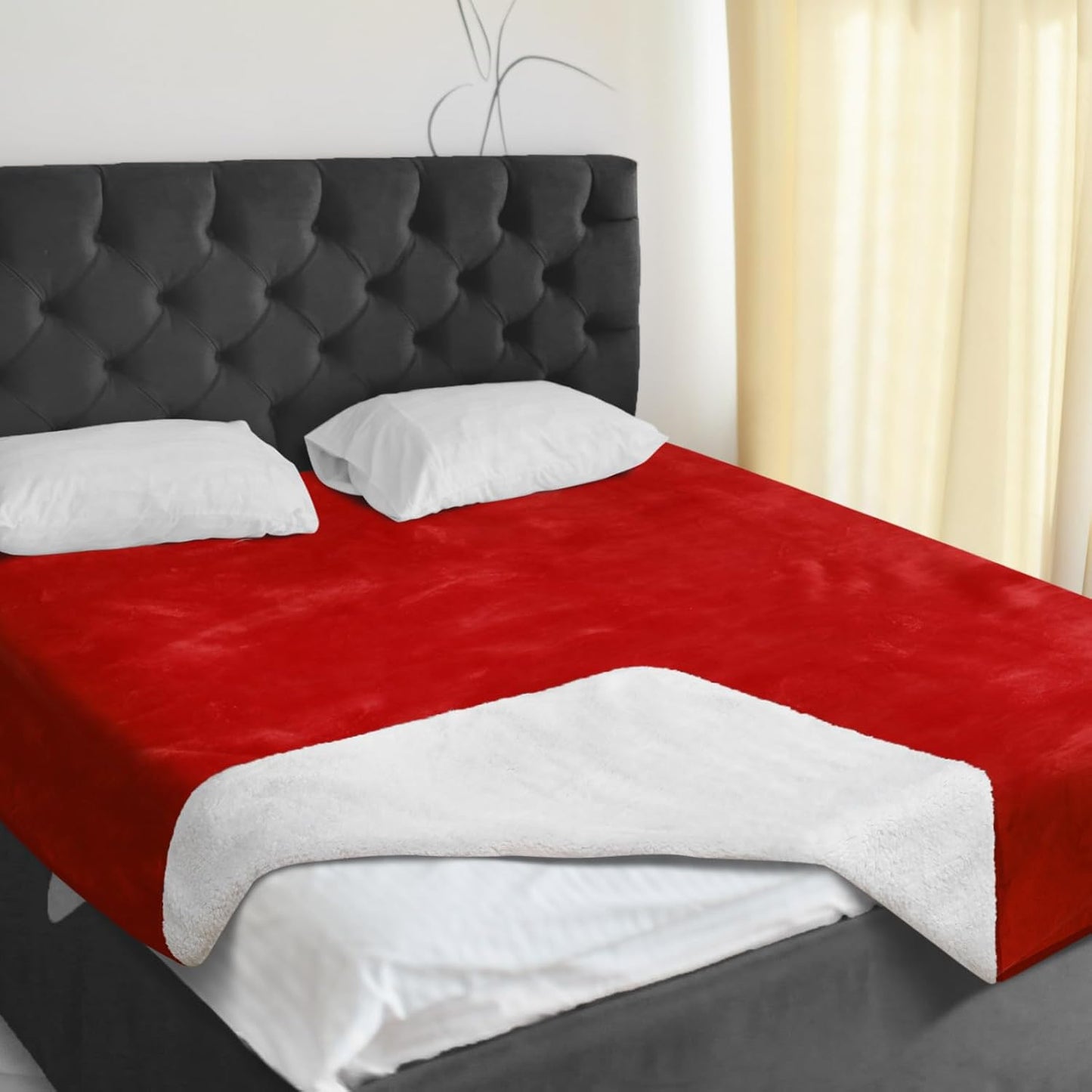 Love Red Waterproof Bed Blanket, Queen Size 80'' x 80'' Double Side Leakproof Reversible Sherpa Flannel Fleece 3 Layer Lightweight Blanket, Absorbs 70oz