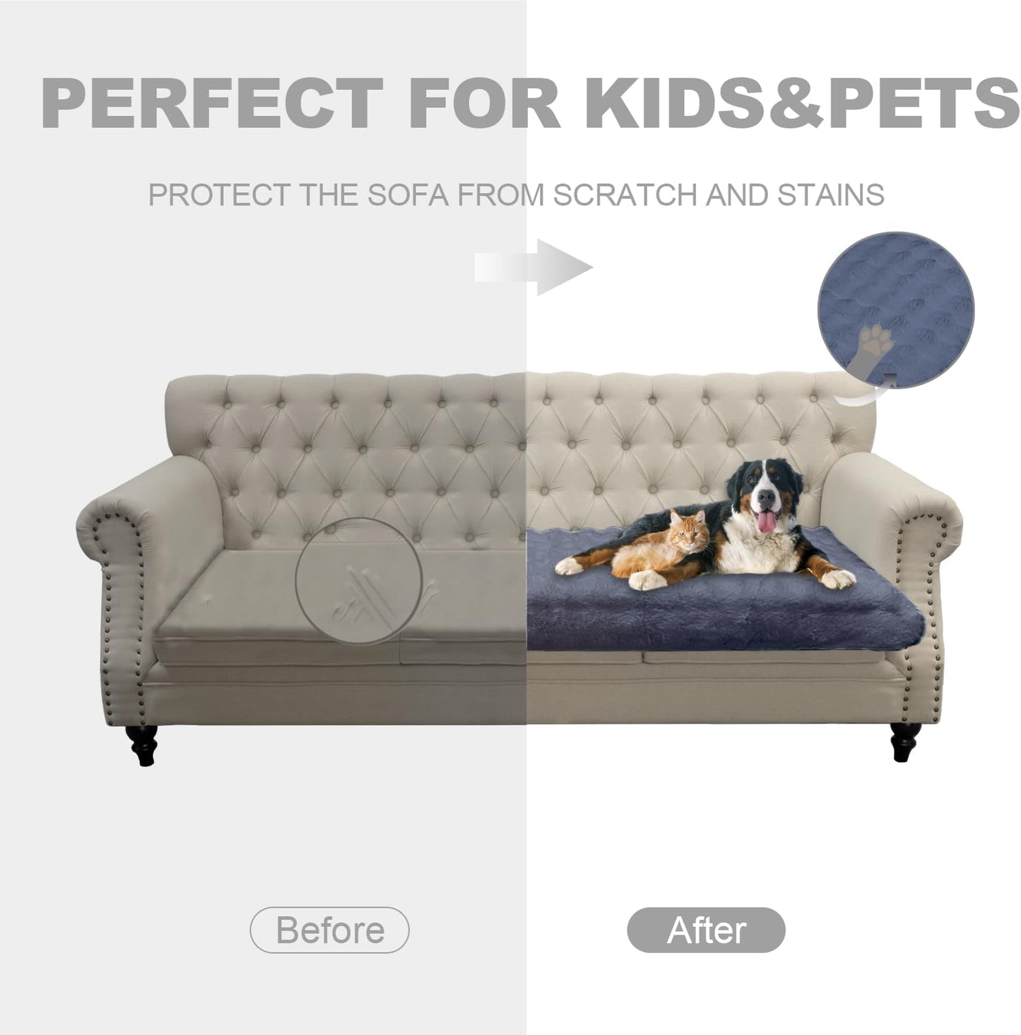 Dogs/Cats Bed Mats, Dog Pad Washable Removable Couch Cover with Anti-Slip Back, Plush Long Fur Mat, Perfect for Small, Medium and Large Dogs.(Noble Gray-Bubble, 52"x82")