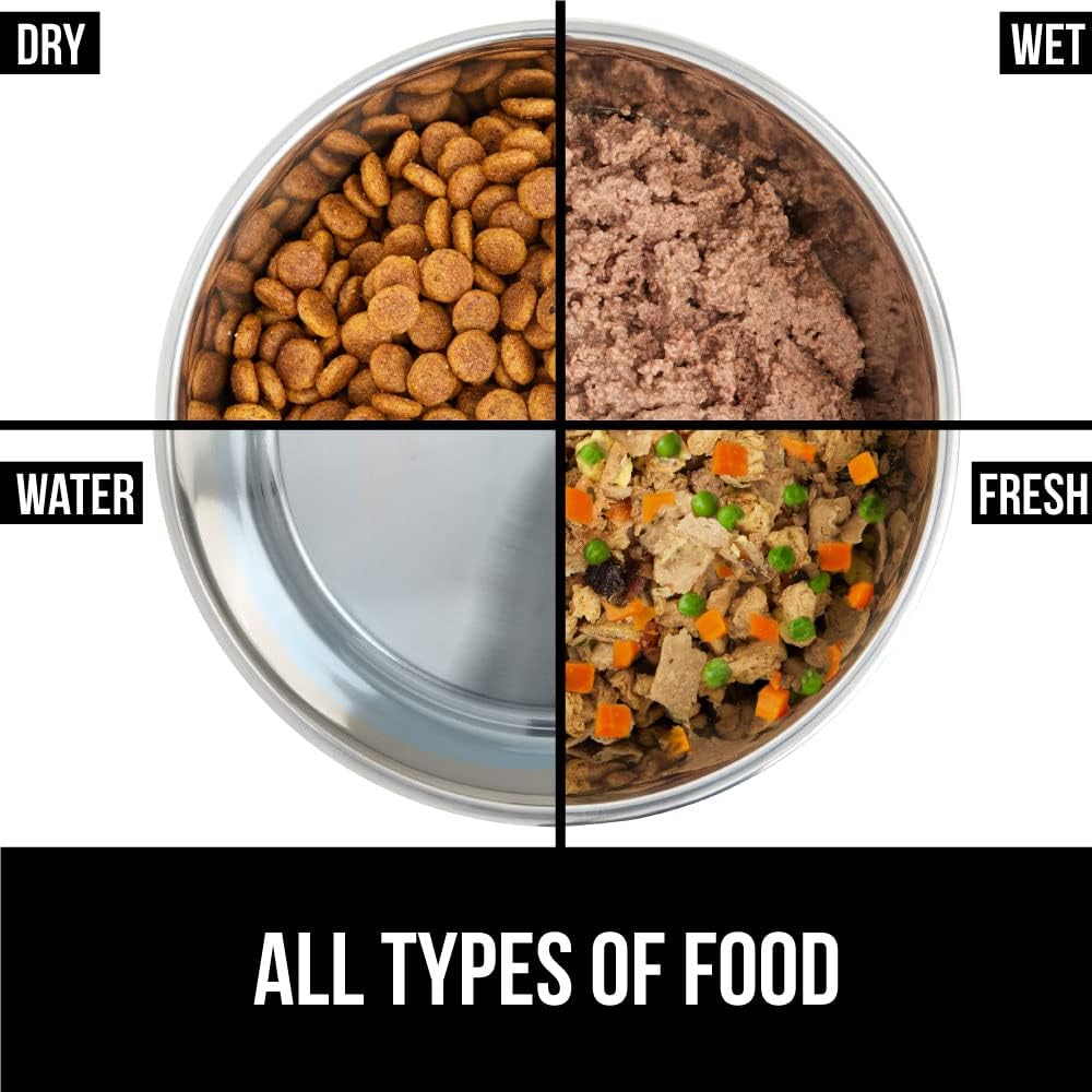 GORILLA GRIP Stainless Steel Metal Dog Bowl, Rubber Base, Heavy Duty Feeding Dish, Food Grade BPA Free, Less Sliding on Floors, Quiet Pet Bowl for Cats and Dogs, Holds 4 Cups (32 fl oz), Gray