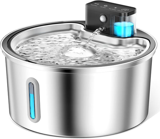 Wireless Cat Water Fountain Stainless Steel - 3.2L/108oz Cordless Pet Water Fountain Battery Operated Cat Water Dispenser Ultra Silent Rechargeable Water Fountains for Cats and Dogs