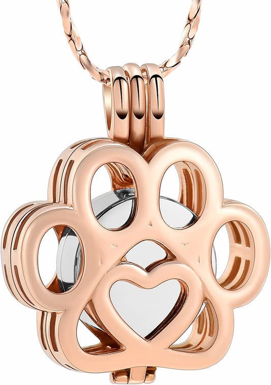 Imrsanl Pet Ashes Necklace Cremation Jewelry for Cat Dog Ashes Pendant Paw Print Urn Necklace for Women Men Keepsake Jewelry for Memorial Locket