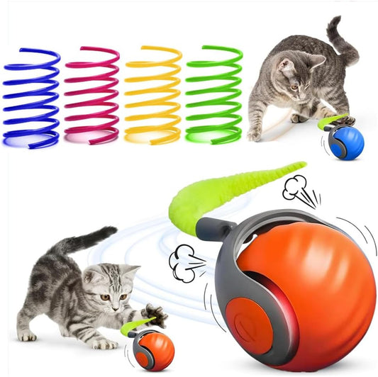 5pcs Interactive Cat Toy Automatic Moving Smart Toy Ball with Replacement Tail for Indoor Bored Cats/Dogs, Sensor Teasing Ball Self-Rolling Pet Chase, Speedy Cat Toys for Pets Exercise (Orange)