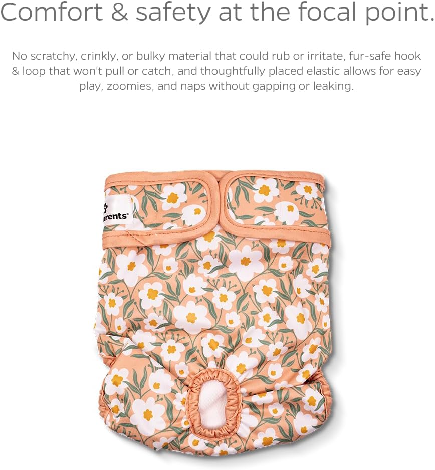 Pet Parents® Washable Dog Diapers (3pack) + Extendrs® of Durable Doggie Diapers, Premium Dog Diapers Female (Medium, Daisy)
