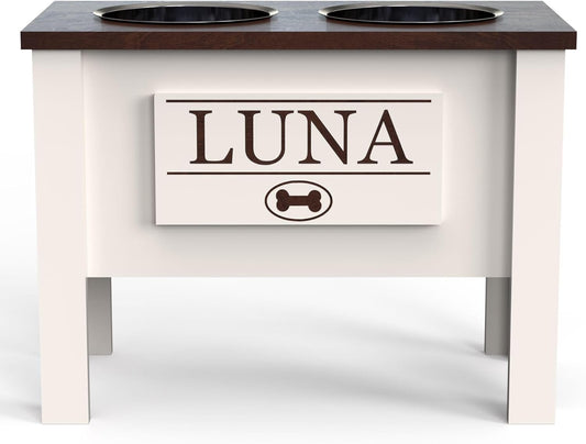 GrooveThis Woodshop - Personalized Elevated Dog Bowl Stand for Large, Medium, Small, X-Small Dogs - Stainless Steel Food and Water Bowls - Raised Dog Dish (X-Large, Brown)