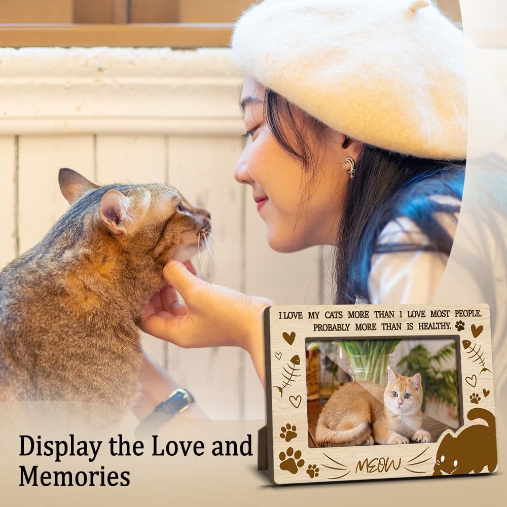 Cat Memorial Photo Frames Dog Cat Loss Remembrance Gift Sympathy Keepsake for Pet Lovers Condolence Present for Pet Owner I Love My Cats More Than I Love Most People Picture Frames 4x6 Photo - YY021