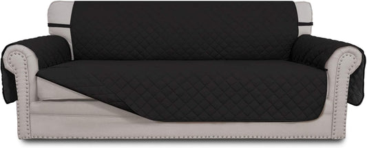 Easy-Going Reversible Oversized Couch Cover for 3 Cushion Couch Sofa Cover for Dogs Water Resistant Furniture Protector Cover with Foam Sticks for Pet Cat (Oversized Sofa, Black/Black)