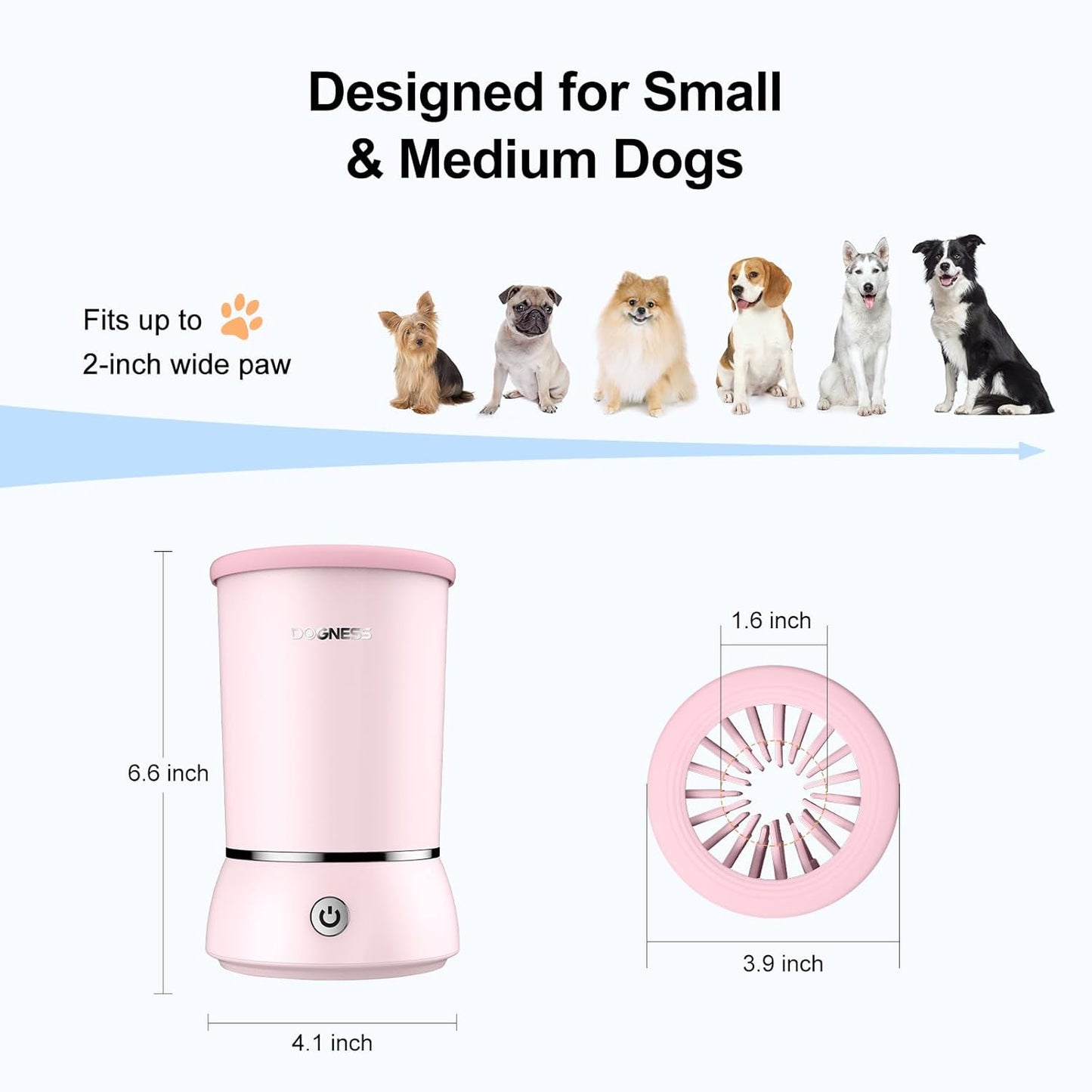 DOGNESS W01 Automatic Dog Paw Cleaner for Small to Medium Dogs (Pink)