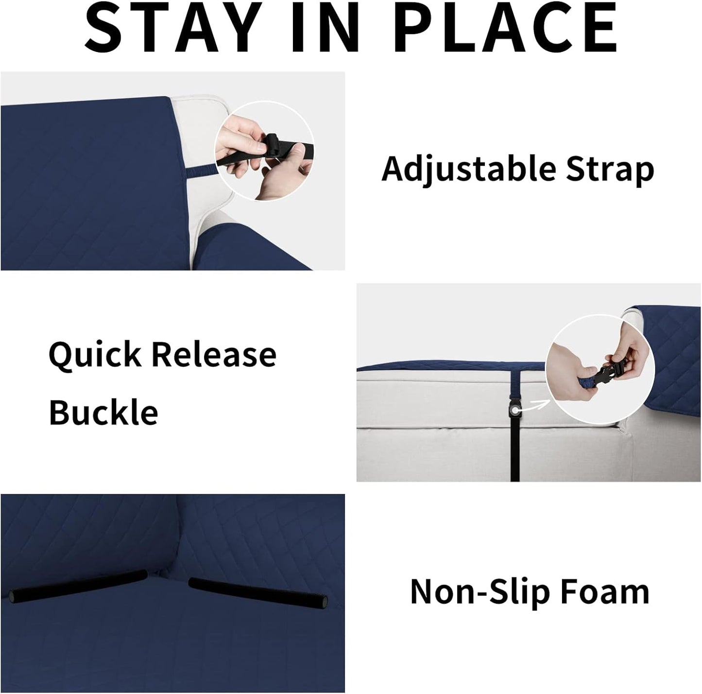 Easy-Going Reversible Chaise Lounge Couch Cover Water Resistant Sofa Cover Sectional L Shaped Sofa Slipcover with Adjustable Straps Furniture Protector for Dogs (115X34 in, Navy/Navy)