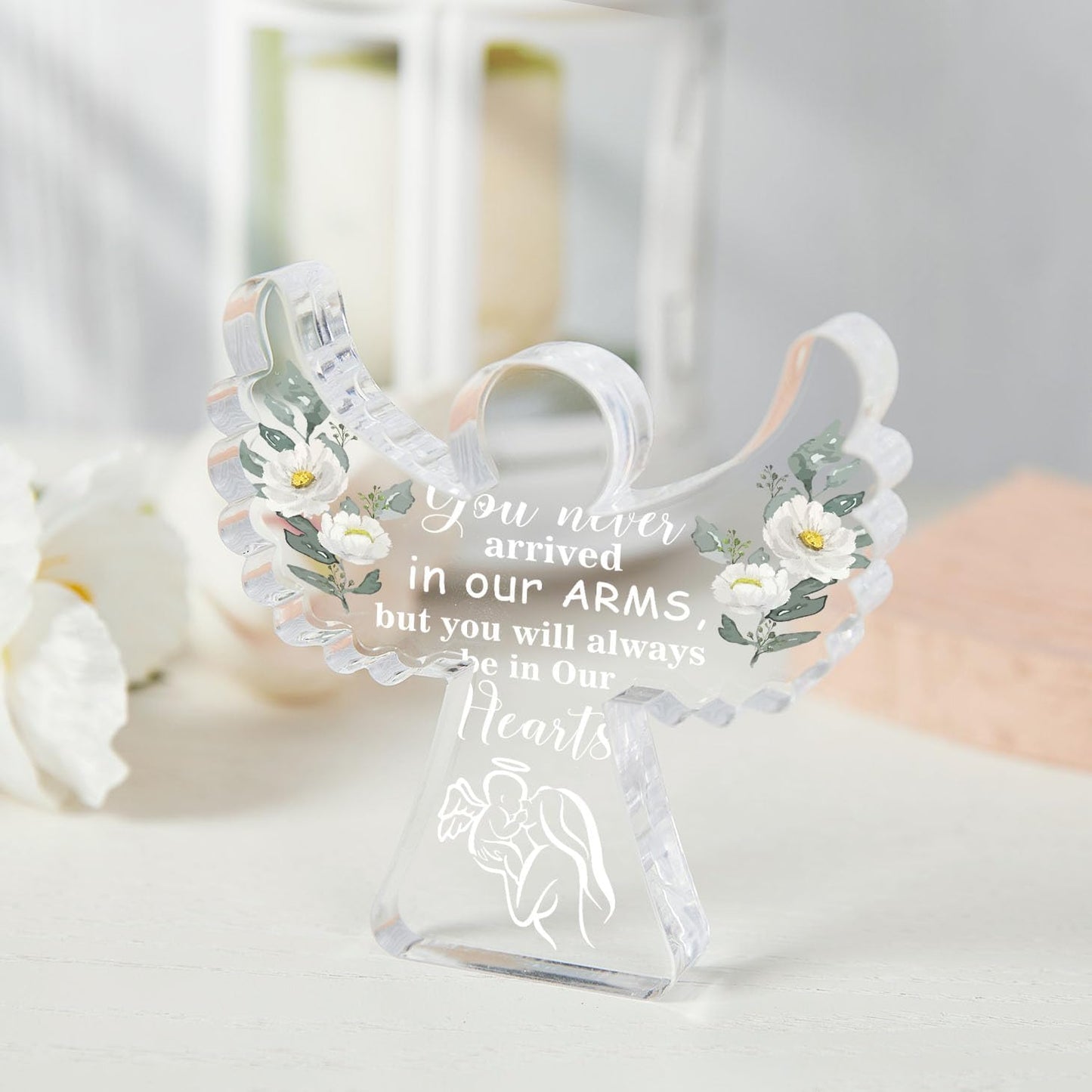 Miscarriage Gifts for Mothers, Miscarriage Condolence Gifts for Mothers, Angel Acrylic Desk Sign Decor, Grieving Gift, Sympathy Gifts for Loss of Baby, Memorial Sorry for Loss Loving Infant 4x4 inches