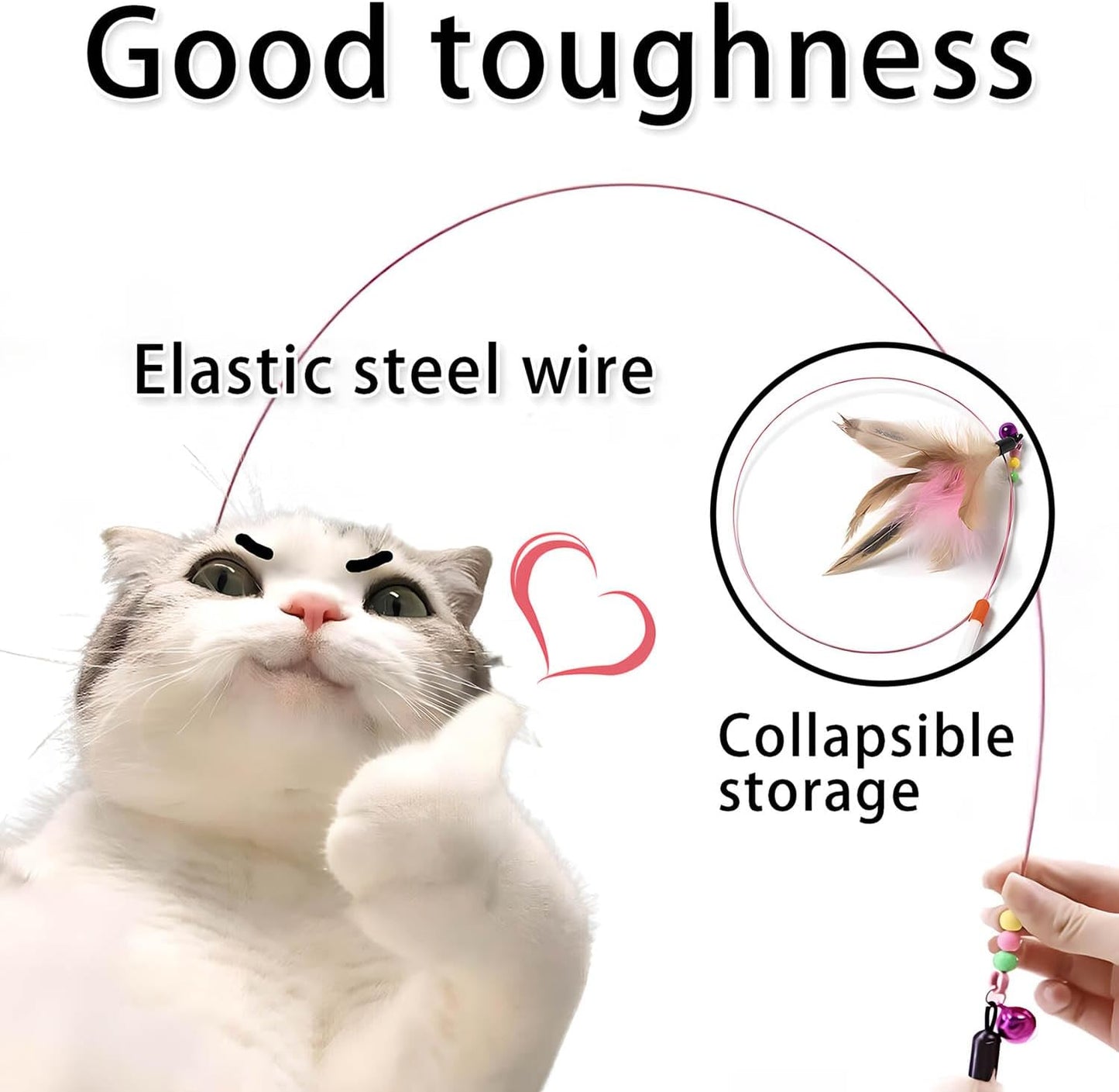 Cat Toys Interactive for Indoor Cats,2 PCS Cat Feather Toys and Wand Toys for Chase Exercise and Teaser Play with Kitten