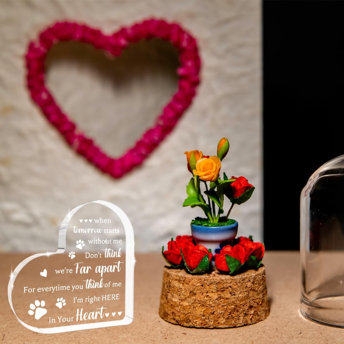 Pet Memorial Gifts for Dogs Pet Loss Sympathy Gift Dog Passing Away Gifts Heart Shape Acrylic Sign Pet Commemoration Acrylic Heart Plaque for Home Farmhouse Office Desktop
