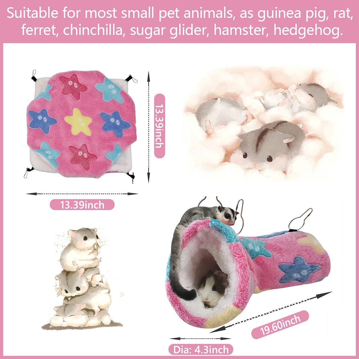 LEFTSTARER Guinea Pig Ferret Rat Hammock Toy Small Animal Cage Accessories Hideout Tunnel & Bunkbed Hammock for Rat Ferret Guinea Pig Hamster Sugar Glider Chinchilla