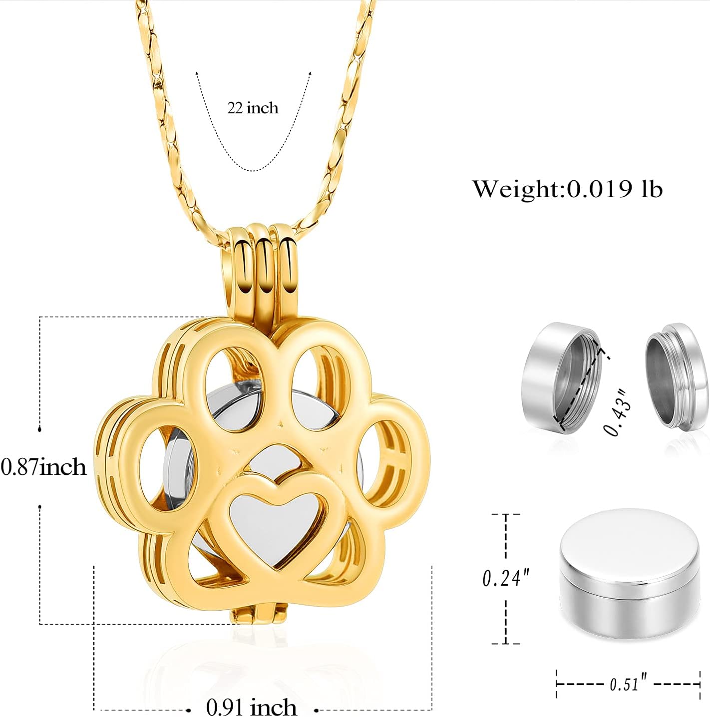 Imrsanl Pet Ashes Necklace Cremation Jewelry for Cat Dog Ashes Pendant Paw Print Urn Necklace for Women Men Keepsake Jewelry for Memorial Locket