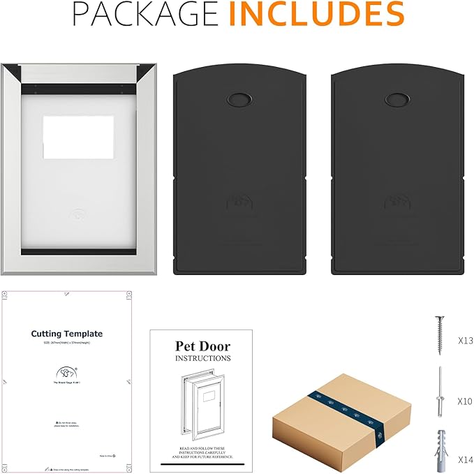 [Classicmacher] Heavy Duty Doggie with Two Sliding Lock Panel, Aluminum Large Dog Door for Exterior Door, Magnetic Double Flaps for X-Large and Large Dog Up to 200LBS(X-Large,Silver)