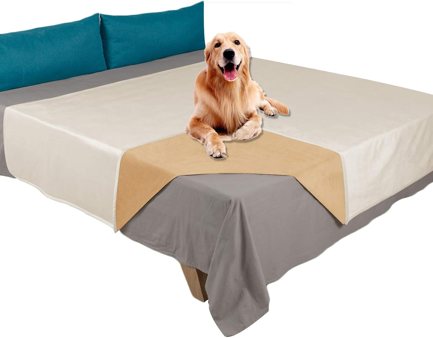 Ameritex Pet Bed Blanket Reversible 100% Waterproof Velvet Super Soft for Sofa and Bed (82x102 Inches, Cream+Sand)