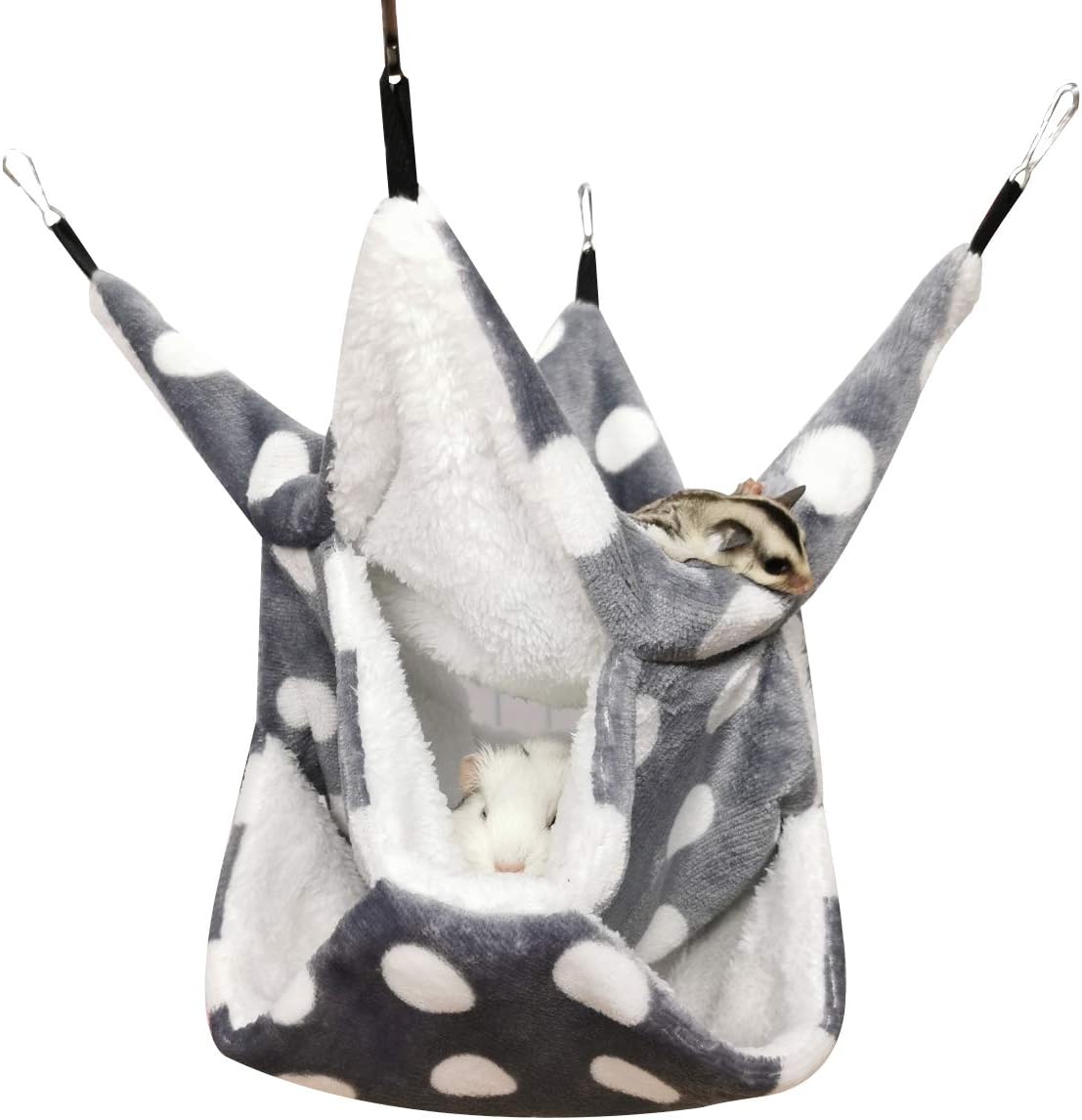 LEFTSTARER Rat Ferret Sugar Glider Cage Hammock Bedding Small Pet Cage Accessories Toy Triple-Layer Hammock Bedding for Hamster Guinea Pig Sugar Glider Rat Ferret Chinchilla Playing Sleeping(Grey)