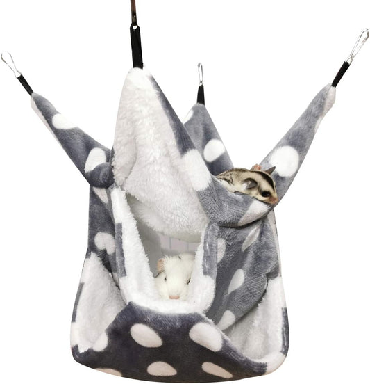 LEFTSTARER Rat Ferret Sugar Glider Cage Hammock Bedding Small Pet Cage Accessories Toy Triple-Layer Hammock Bedding for Hamster Guinea Pig Sugar Glider Rat Ferret Chinchilla Playing Sleeping(Grey)