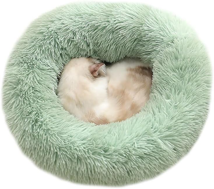 Cat Beds for Indoor Cats - Cat Bed Washable 24 inches, Dog Beds for Small Medium Dogs, Anti Anxiety Round Fluffy Plush Faux Fur Cat Bed, Thick Bottom (Light Green, Large 24" L x 24" W)