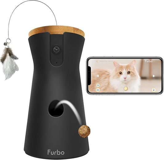 Furbo 360° Cat Camera: Pet Security Cam w/Meowing Alerts, Rotating View, Treat Toss w/Phone App, Smart Home Indoor Kitty Monitoring, 2-Way Speaker (Standard Features - No Subscription Required)