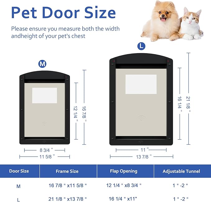 [Classicmacher] Dog Door for Large Dogs, Black Frame Door for L arge Dogs, Strong Plastic Doggy Door and L arge Pets with Sliding Lock Panel and Magnetic Soft Flap (Large, Mattle Black)