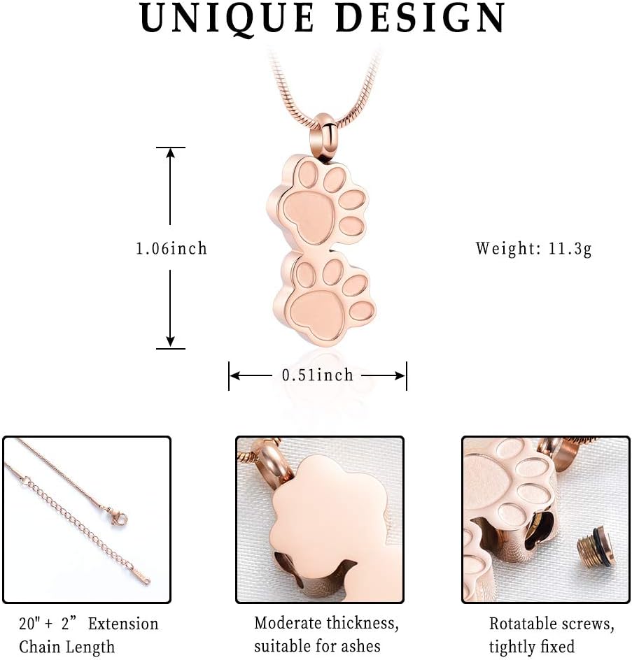 Pet Urns For Dogs/Cats - Pet Ashes Necklace - Paw Print Urn Necklace with Mini Keepsake Urn Memorial Ash Jewelry