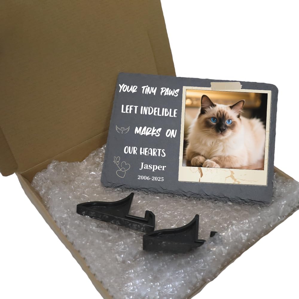 Personalized Pet Memorial Stone - Heart-Shaped Custom Cat Grave Marker with Engraved Name & Photo - Pest Grave Stone for Remembrance Dog/Cat Passing Away Sympathy Gifts (Style M)