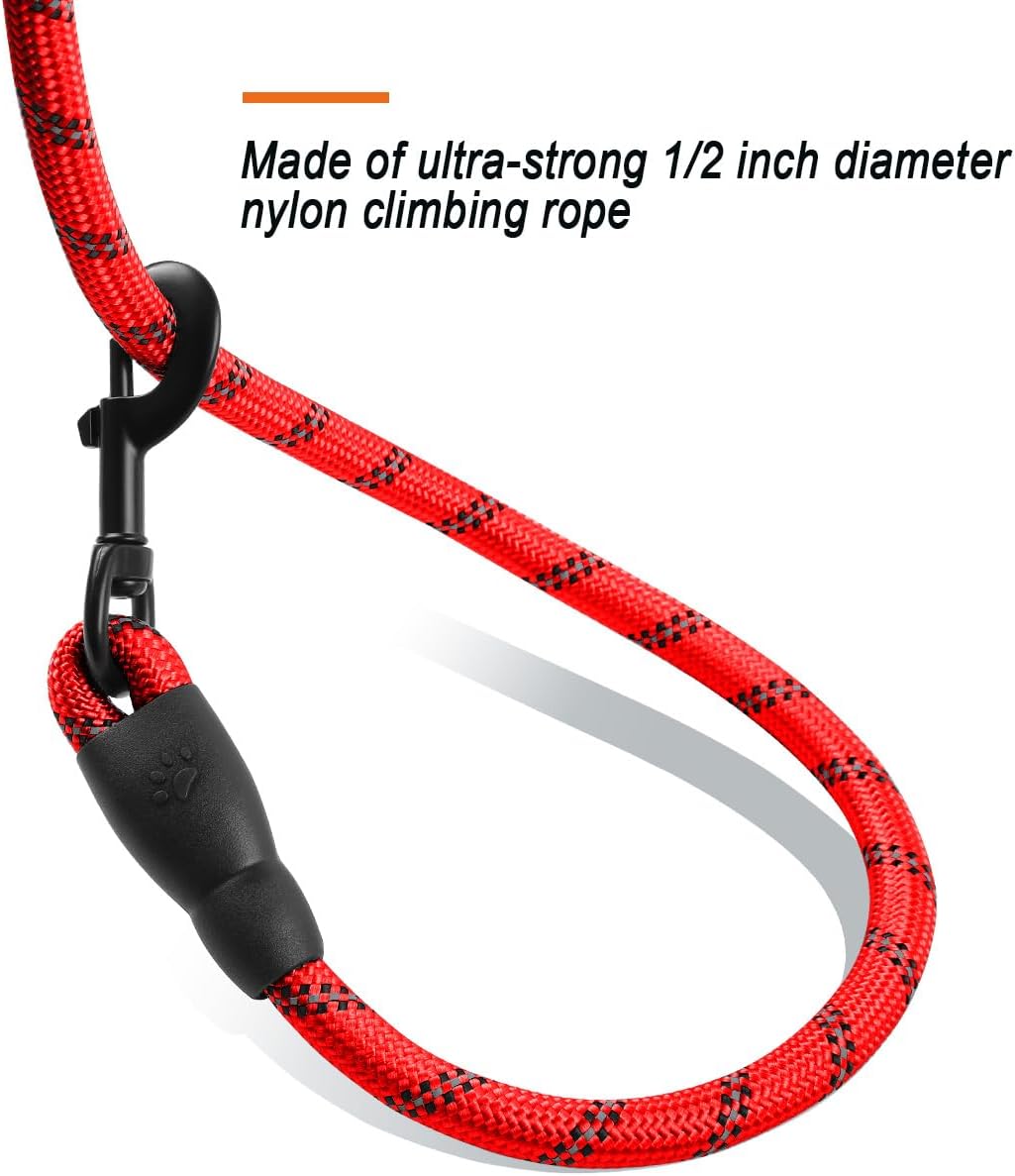 BARKBAY Dog Leashes for Large Dogs Heavy Duty Dog Leash 4/5/6 FT with Comfortable Padded Handle and Highly Reflective Threads for Medium Large Dogs Walking Training Running (4FT-1/2'',Red)