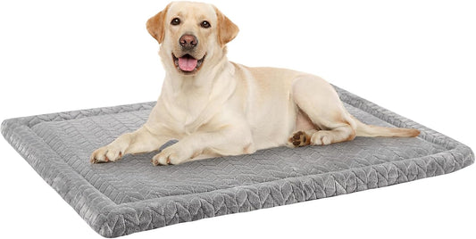 BEAUTYZOO Dog Bed Crate Pad 36 x 24 inch, Washable Dog Crate Mat for Large Sized Dogs, Anti-Slip Pet Crate Bed Kennel Pad, Durable Cozy Puppy Sleeping Mat Rectangle Mattress, Grey