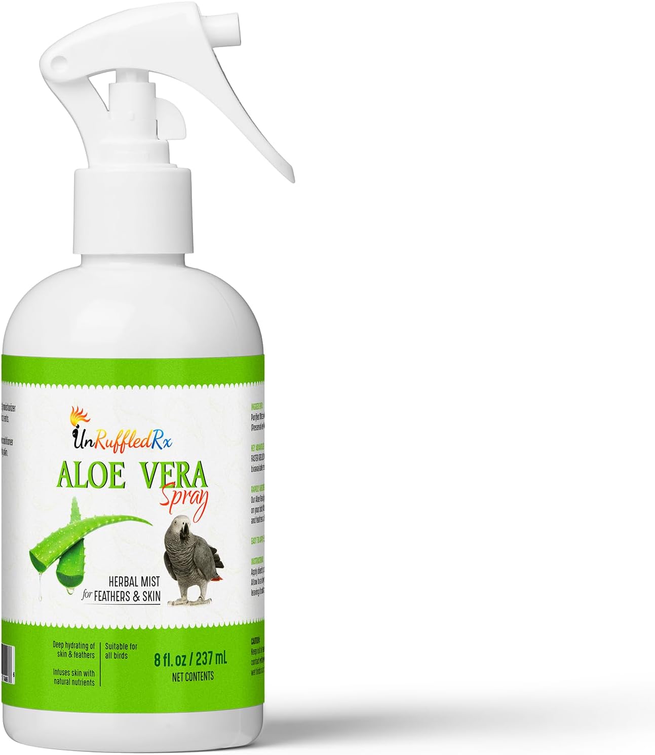 UnRuffledRx™ Aloe Vera Bird Spray for Birds (Pack of 2)- Daily Relief for Itchy, Dry Skin - 8oz in Each Pack Bird Bath Mist - Safe if Ingested, Natural, Odor-Free, Made in USA