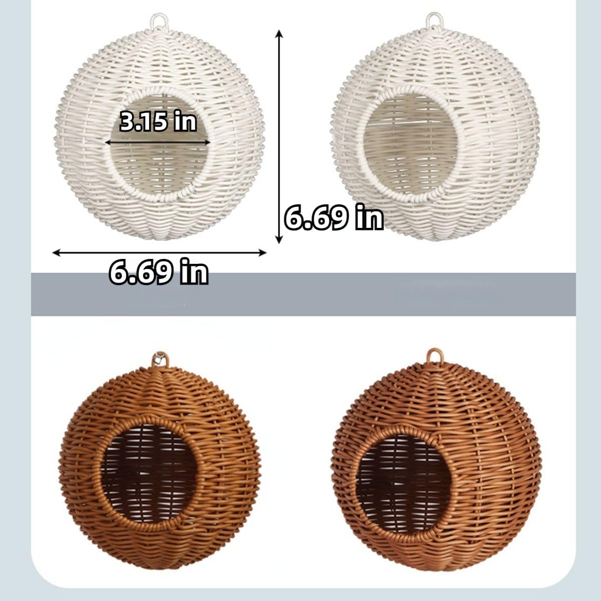 Sugar Glider Woven Spherical Nest for All Seasons Small Animal Bed Nest Hanging Hammock Bed Comfortable Fit Squirrel Sugar Glider Gerbil Rat Hamster Bird Parrot (White)