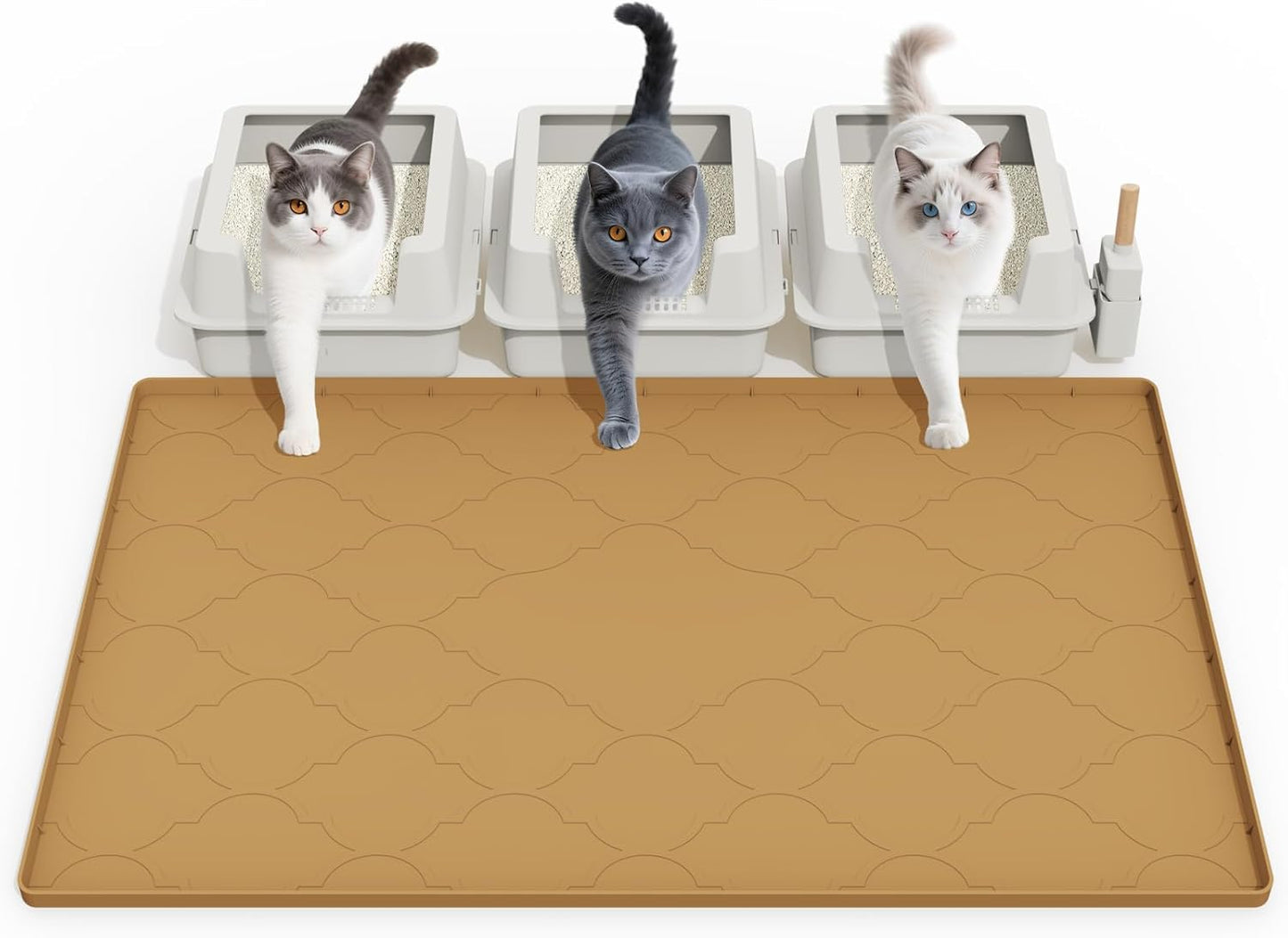 Cat Mat for Litter Box, 38" X 26" Silicone Cat Litter Trapping Mat, Easy Clean for Scatter Control, Soft on Kitty Paws, Waterproof, Urine-Proof, Non-Slip Kitty Litter Mat for Floor, Brown