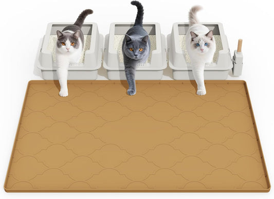 Cat Mat for Litter Box, 38" X 26" Silicone Cat Litter Trapping Mat, Easy Clean for Scatter Control, Soft on Kitty Paws, Waterproof, Urine-Proof, Non-Slip Kitty Litter Mat for Floor, Brown