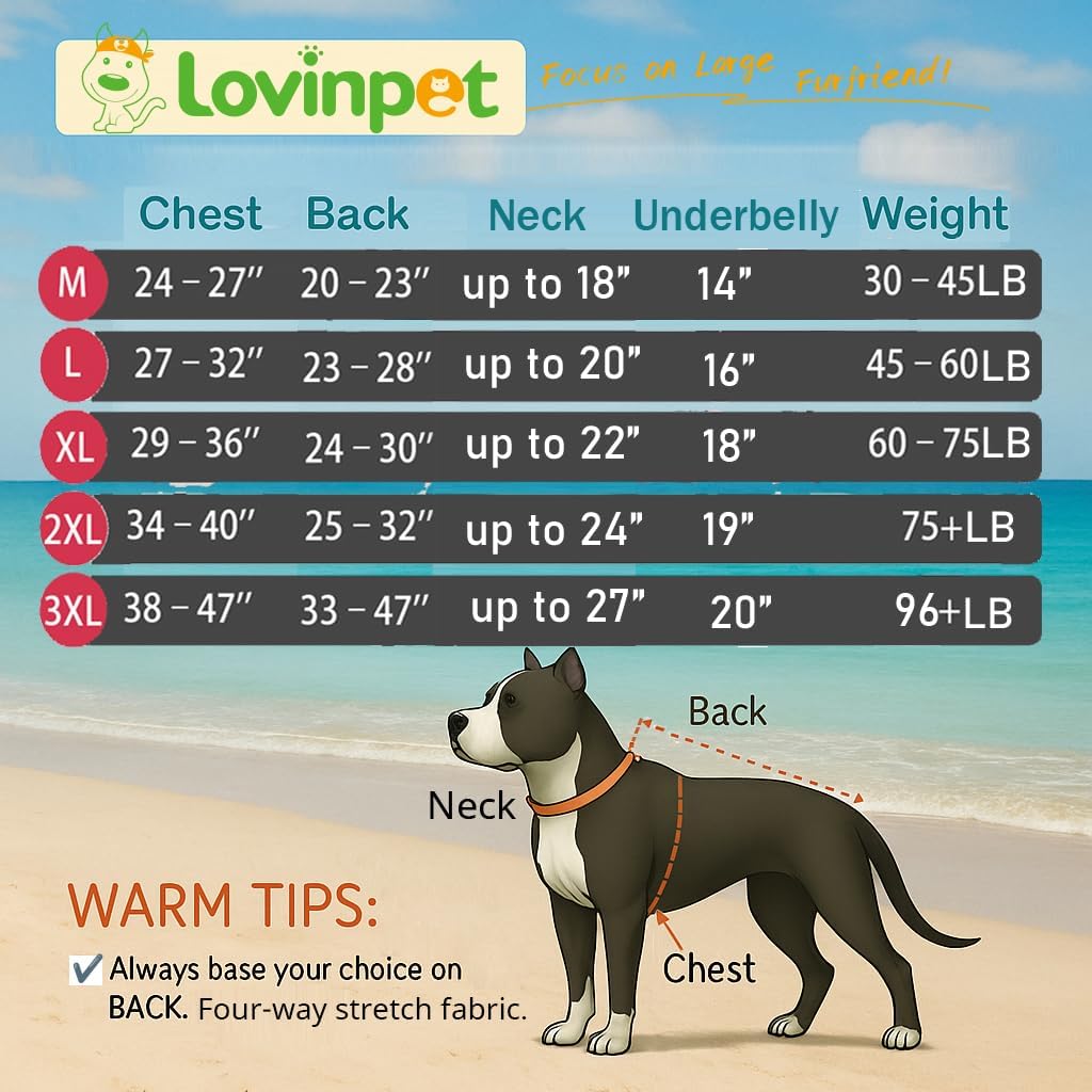 LovinPet XL Doggie Pajamas for Large Dogs, Pet Anxiety Relief Shirt, UV Protection Dog Clothes, Comfy Lightweight Fabric, Turquoise Peacock Prints,Large Dog Pjs, Pitbull Clothes, Green XL