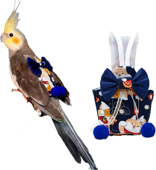 Bird Flight Suits Diapers, Parrot Diapers for Monk Parakeets, Cockatiels, Parrot Clothes Costume, Bird Training Nappy Suit Liners Clothes (Large,Blue-B)