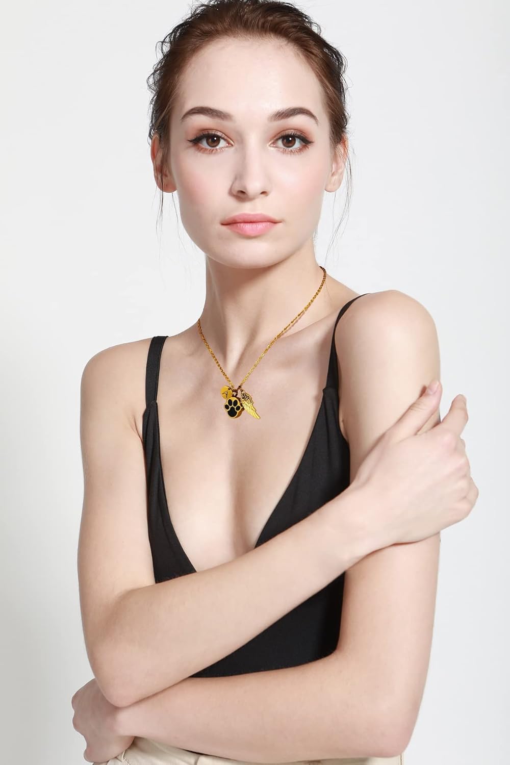 MeMeDIY Personalized Heart Paw Print Ashes Urn Pendant Necklace Custom Name/Photo/Date for Women Men Pet Lover Stainless Steel Memorial Dog Cat Pet Keepsake with Funnel Fill Kit Angel Wing