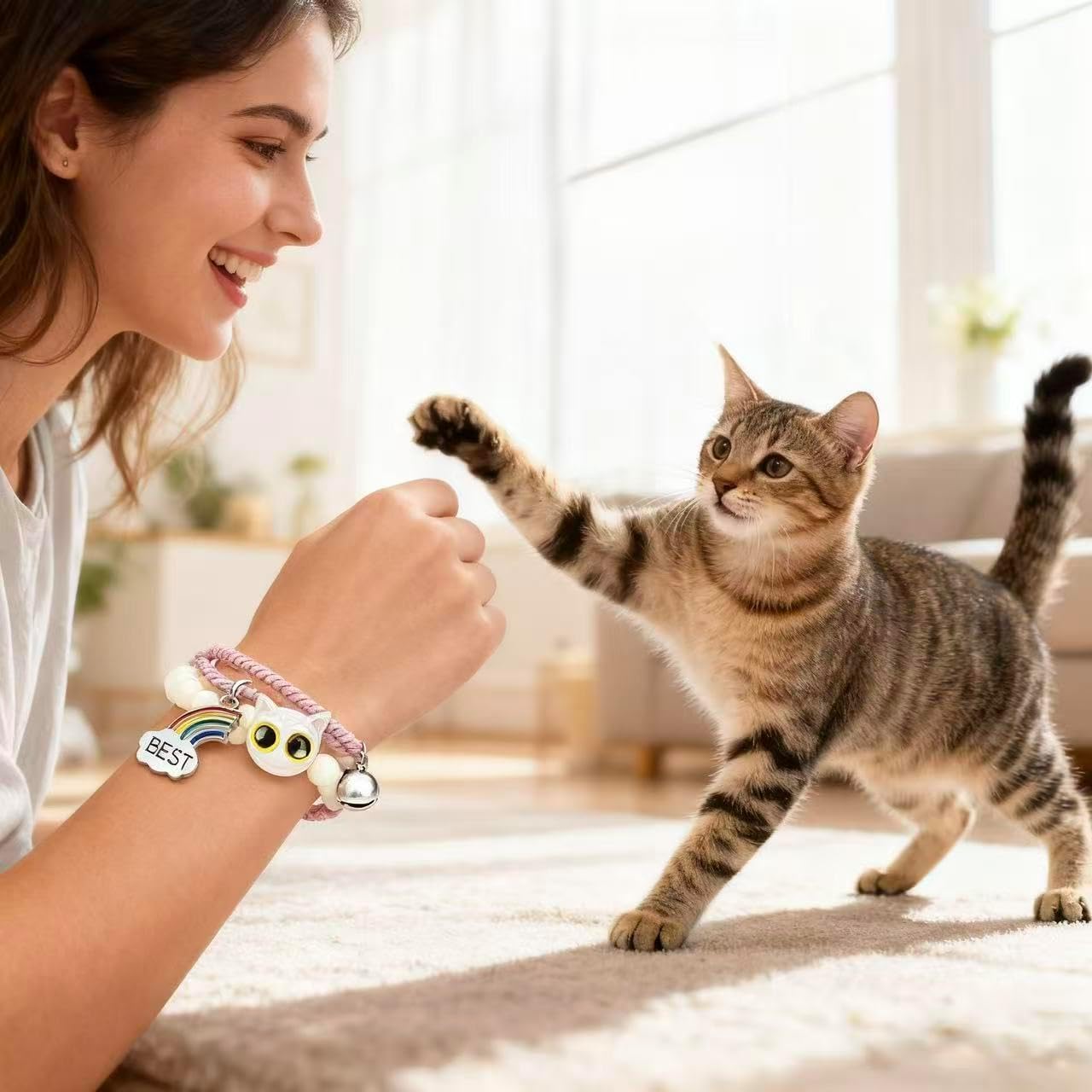 LINGYUAN 2 PCS Pet Memorial Gifts for Cats, Rainbow Bridge Bracelet for Beloved Cat Loss of Pet Remembrance Gifts
