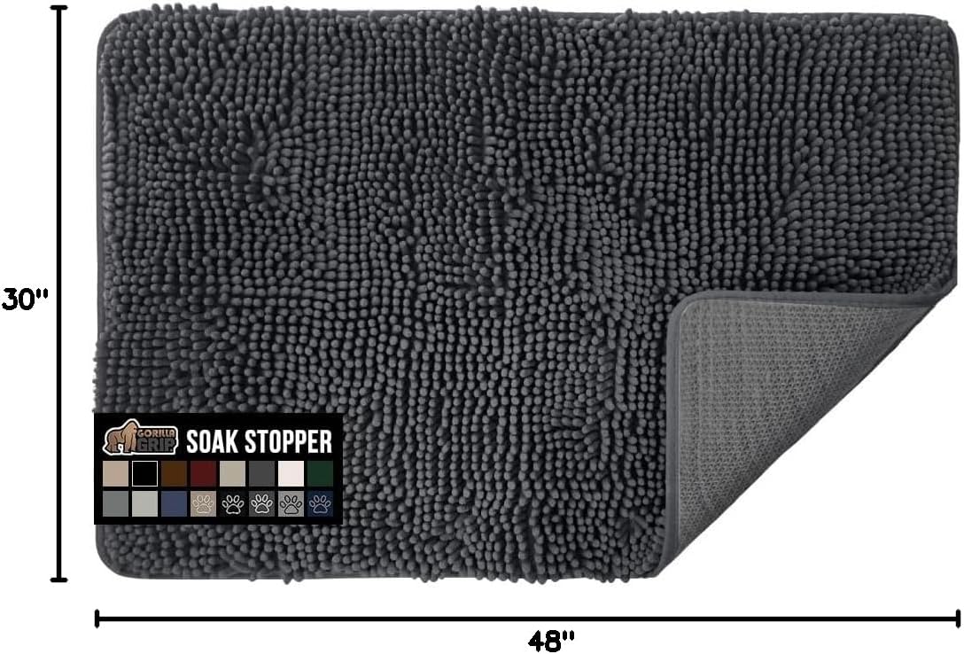 GORILLA GRIP Dog Doormat, Absorbent Doormats for Muddy Dogs Paws, 48x30 Machine Washable Soakstopper Rugs, Cleaner Floors, US Designed Pet Bed Door Mat, Indoor Entrance Pets Rug, Charcoal