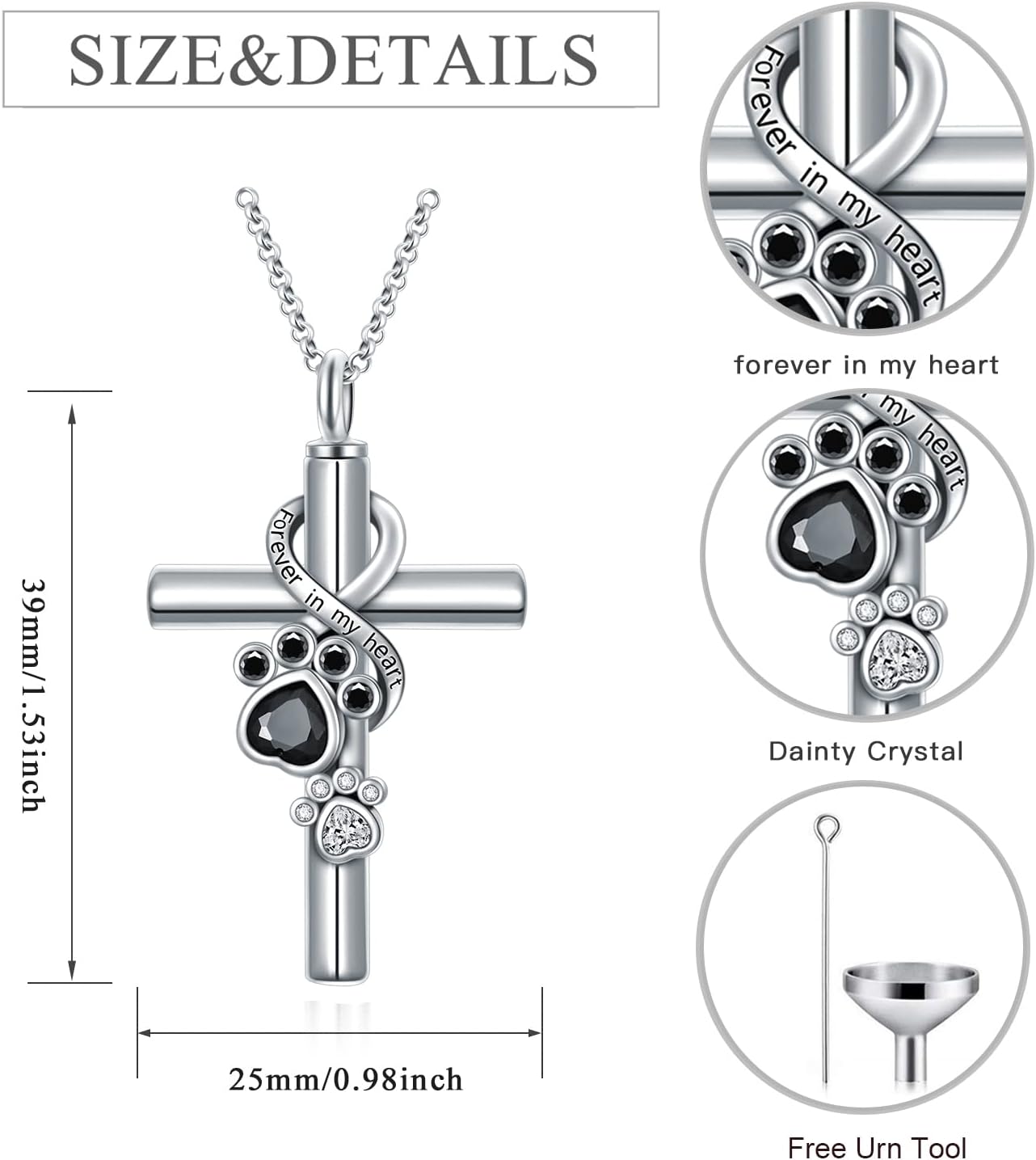 Cross Urn Necklace for Ashes 925 Sterling Silver Cremation Jewelry with Funnel Filler Kit Ashes Necklace for Human Women Girl Pets