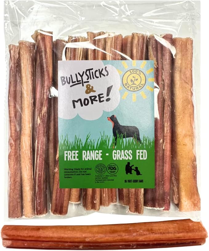 BULLYSTICKS & MORE 6 Inch Bully Sticks (Jumbo/Thick - 12 Count) | Bully Sticks for Large Dogs | 100% Grass Fed Beef | Dog Parents Choice Bully Stick Dog Chews | No Hide Bully Bones for Dogs