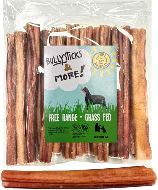 BULLYSTICKS & MORE 6 Inch Bully Sticks (Jumbo/Thick - 12 Count) | Bully Sticks for Large Dogs | 100% Grass Fed Beef | Dog Parents Choice Bully Stick Dog Chews | No Hide Bully Bones for Dogs