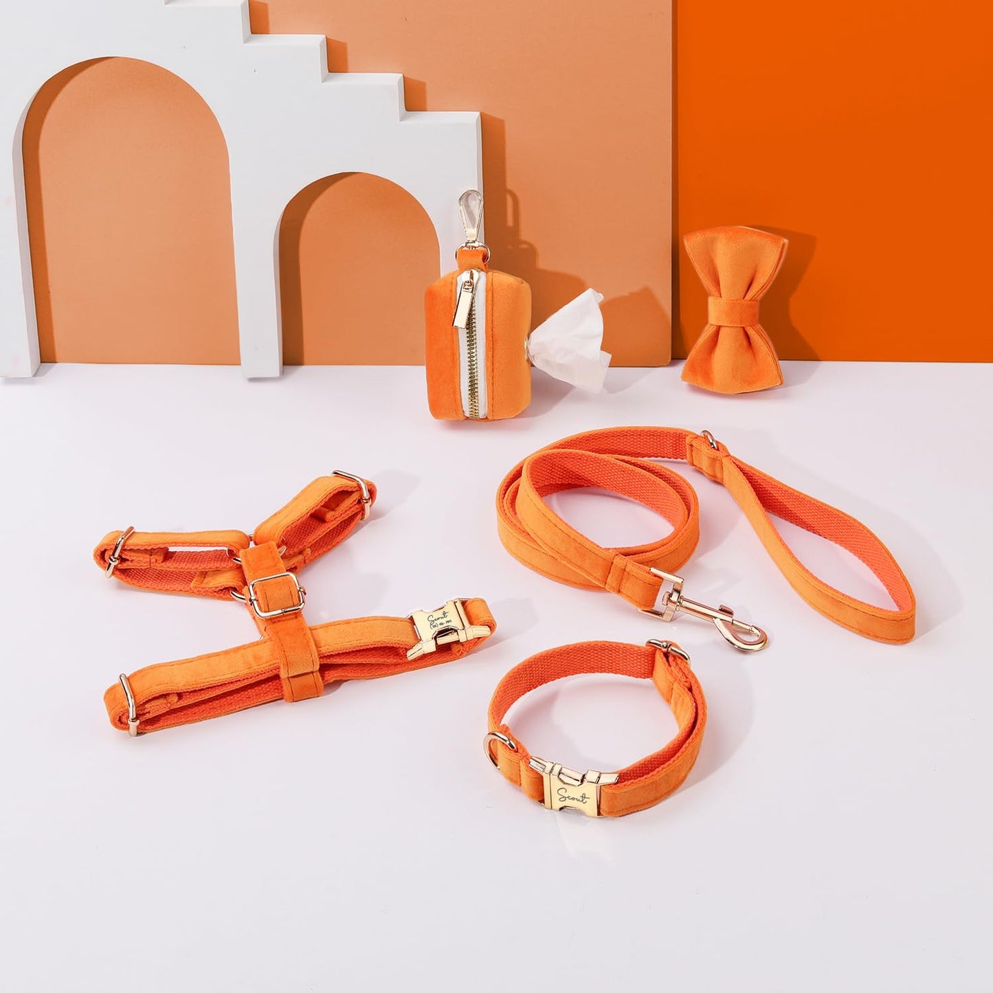 Custom Name Dog Collar, Engraved Personalized Dog Collar with Name on it and Phone Number, Quick Release Gold Metal Buckle, Poop Bag, Harness, Leash Available, Red, Black, Emerald, Pink, Luxury Soft Comfy Velvet Collar (Small)