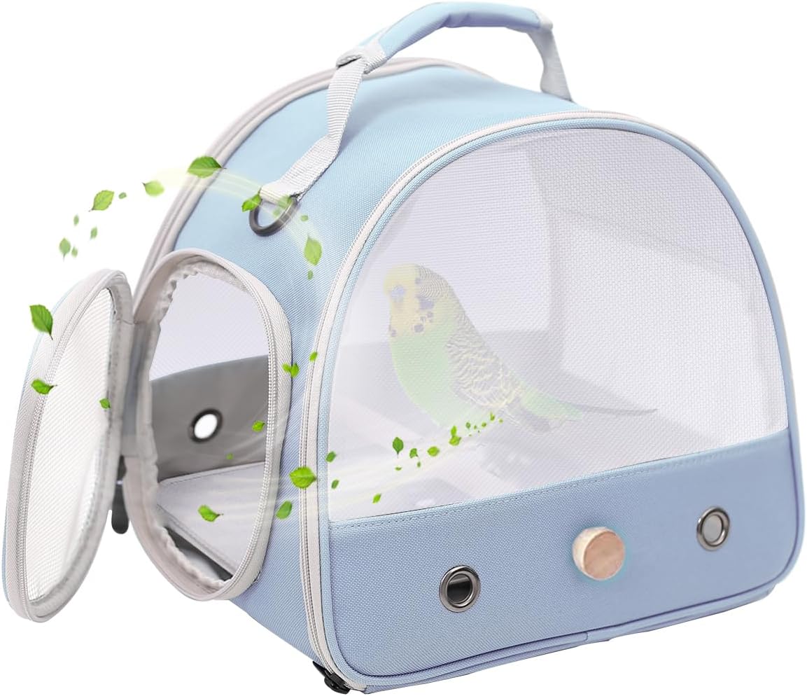 Bird Carrier, Portable Small Bird Parrot Parakeet Carrier with Standing Perch and Soft Mat, Side Access Window Collapsible