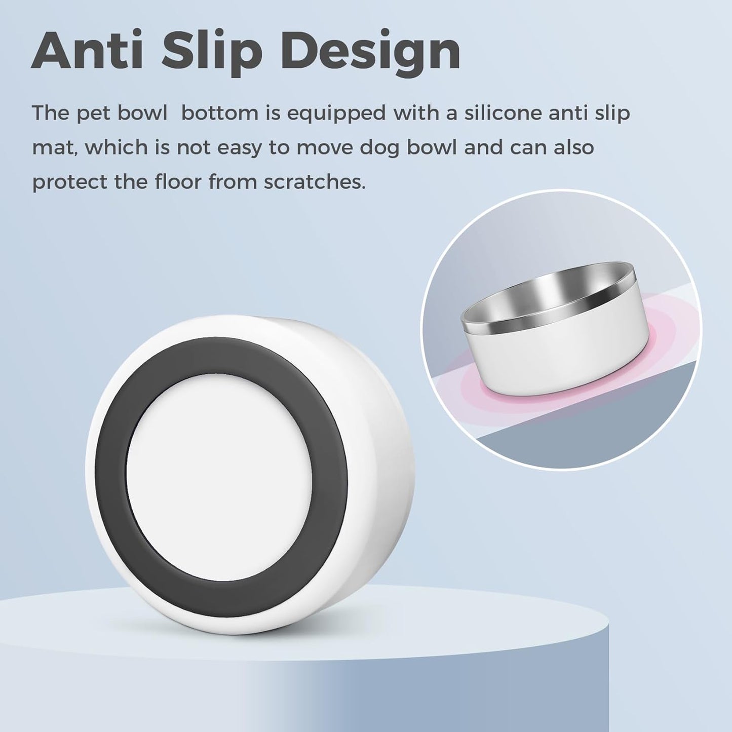 Dog Bowl, Stainless Steel Dog Food and Water Bowl with Non Slip Quiet Bottom, Easy to Clean, Dishwasher Safe, 40oz, White