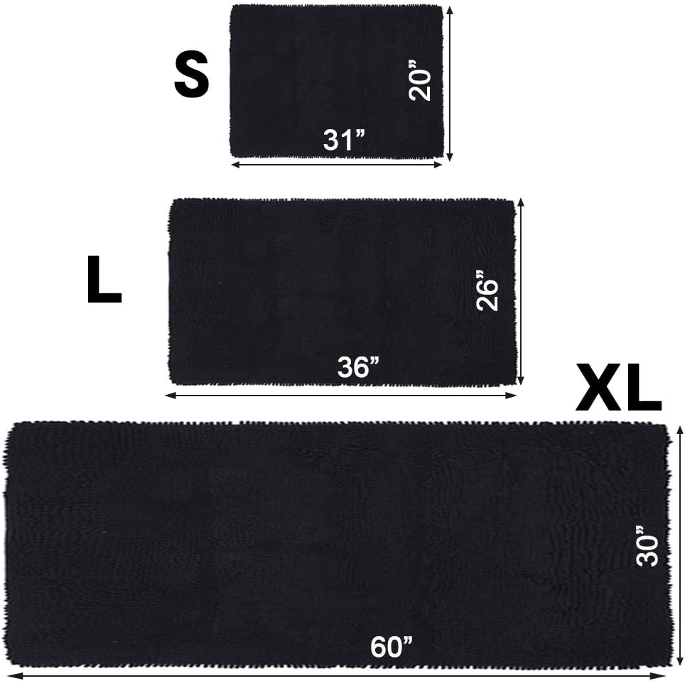 NJSBYL Bath Rugs Mats Black 26X36 Inches Shaggy Chenille Bathroom Doormats Machine Washable Dry Ultra Soft Water Absorbent