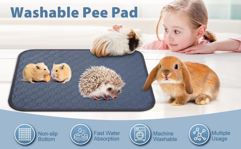 4 Pack 12" x 12" Guinea Pig Cage Liner, Washable Reusable Guinea Pig Bedding, Waterproof Absorbent Guinea Pig Pee Pad Non-Slip Mat for Small Animals Rabbit Hamster Rat Chinchilla