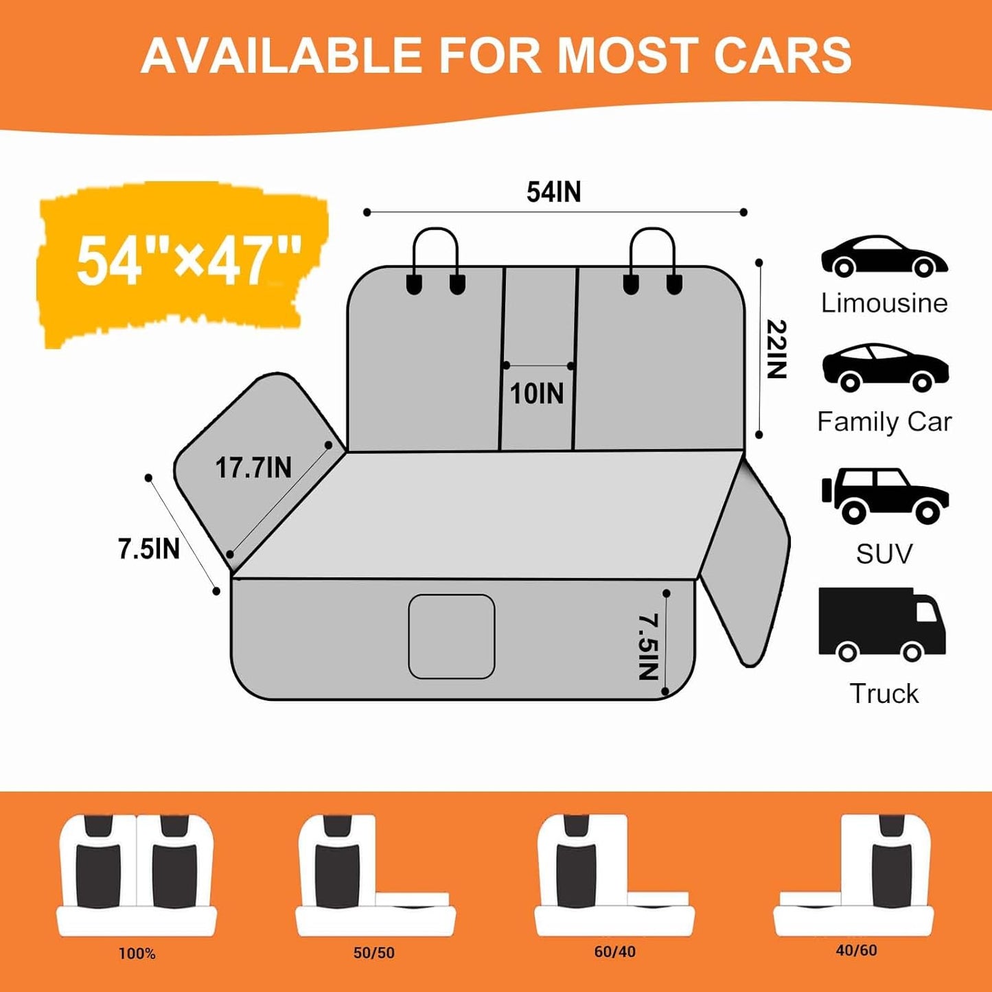 Dog Car Seat Cover for Back Seat Bench Cover, Compatible for Armrest 100% Waterproof & Nonslip Backseat Protector for Pet （Standard）