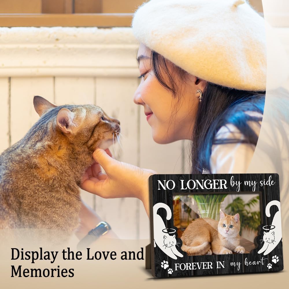 Cat Memorial Photo Frames Dog and Cat Loss Remembrance Gift Sympathy Keepsake for Pet Lovers Condolence Present for Pet Owner No Longer by my Side Forever in my Heart Picture Frames 4x6 Photo - YY006