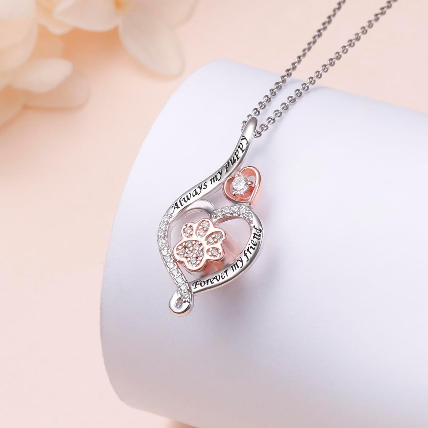 DAOCHONG 925 Sterling Silver Pet Urn Necklace Paw Print Memorial Ash Jewelry with Filling Kit