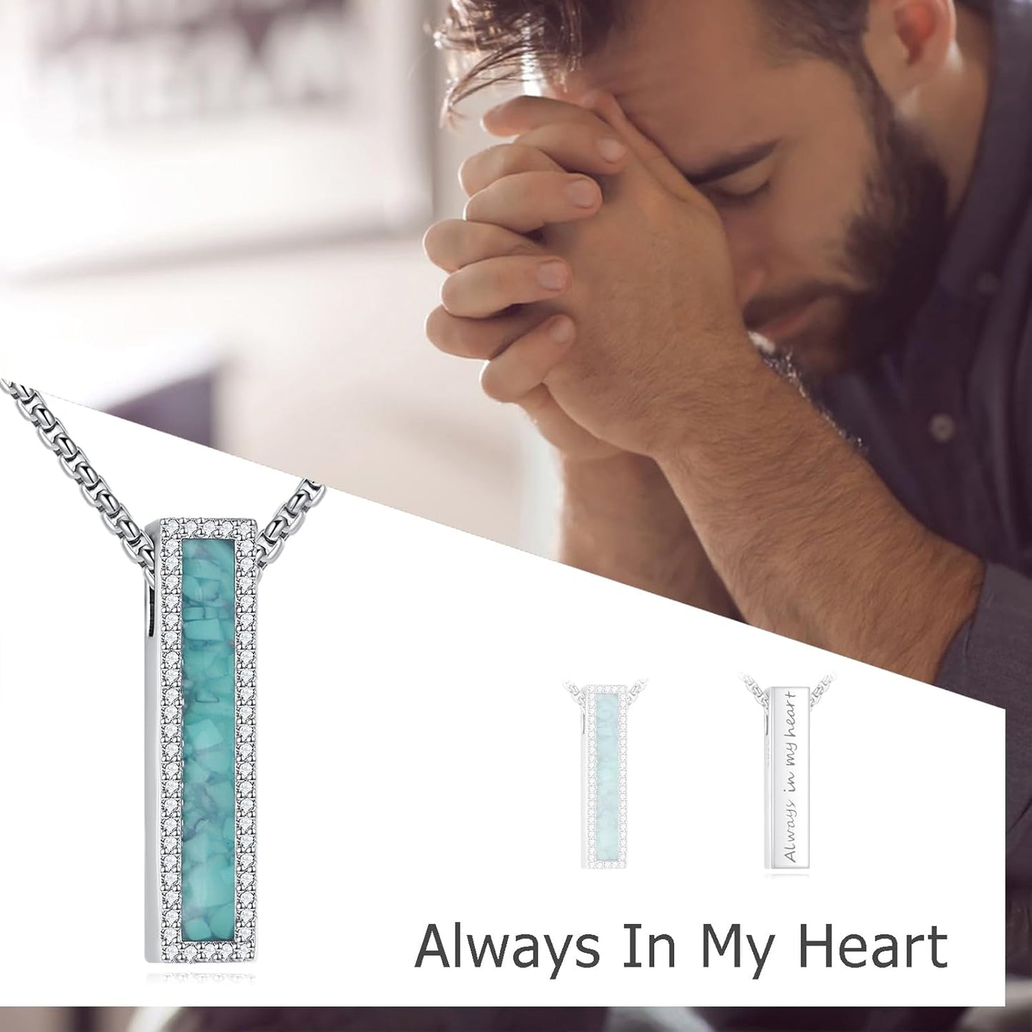 Urn Necklaces for Ashes Sterling Silver 3D Vertical Bar Memorial Pendant for Loved Ones Keepsake Cremation Jewelry Gifts for Women Men