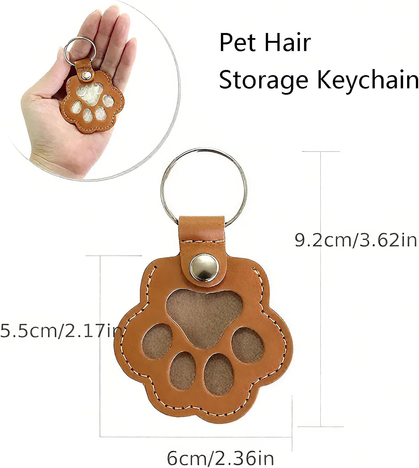 Cat & Dog Hair Keychain - Paw Shaped Leather Memorial Keepsake for Dog Cat Fur Storage, Pet Fur Keepsake Collector with Refillable Capsule (5PCS)